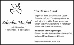 RHA 27/26 Trauerdanksagung Zdenka Michel