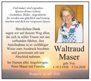 RHA 28/26 Trauerdanksagung Waltraud Maser