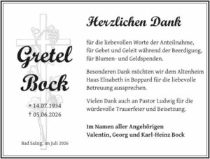 RHA 29/26 Trauerdanksagung Gretel Bock