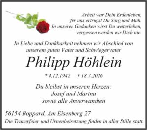 RHA 30/26 Trauerdanksagung Philipp Höhlein