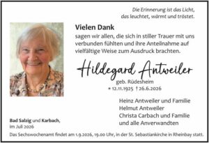 RHA 31/26 Trauerdanksagung Hildegard Antweiler