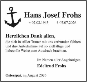 RHA 33/26 Trauerdanksagung Hans Josef Frohs