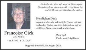 RHA 34/26 Trauerdanksagung Francoise Gick