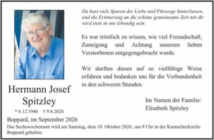 RHA 38/26 Trauerdanksagung Hermann Josef Spitzley