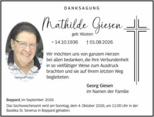 RHA 38/26 Trauerdanksagung Mathilde Giesen