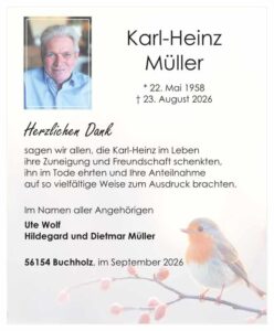 RHA 40/26 Trauerdanksagung Karl-Heinz Müller